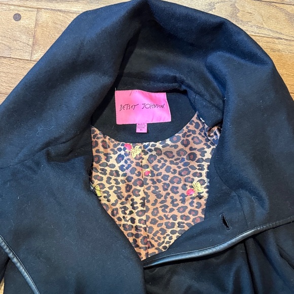 Betsey Johnson Black Pea Coat with Silver Accents - Picture 3 of 5
